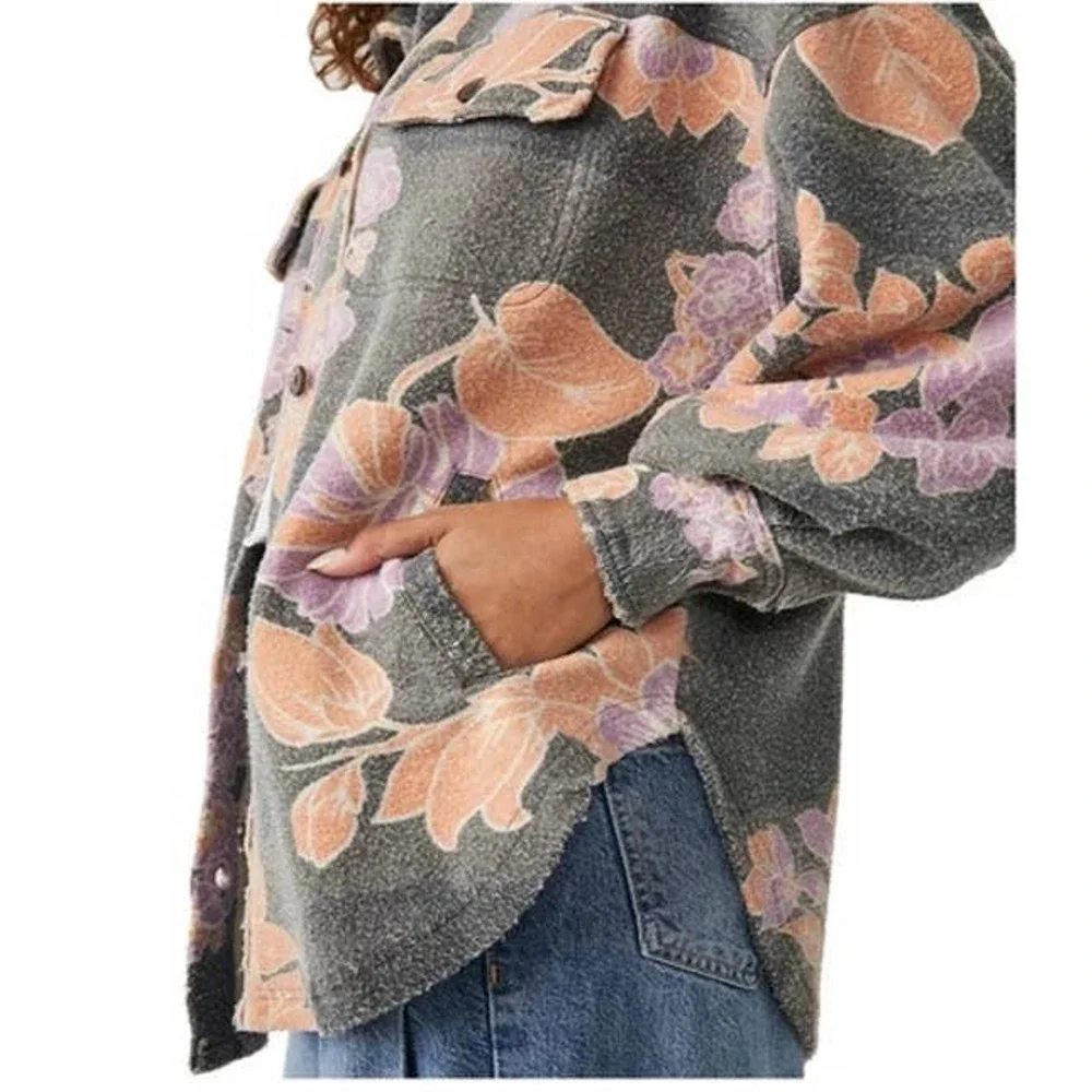 NEW Free People Ruby Printed Jacket Shacket Indie Sleaze Charcoal Combo $178